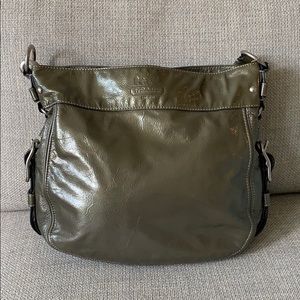 Coach Zoe Hobo Pewter patent leather shoulder bag